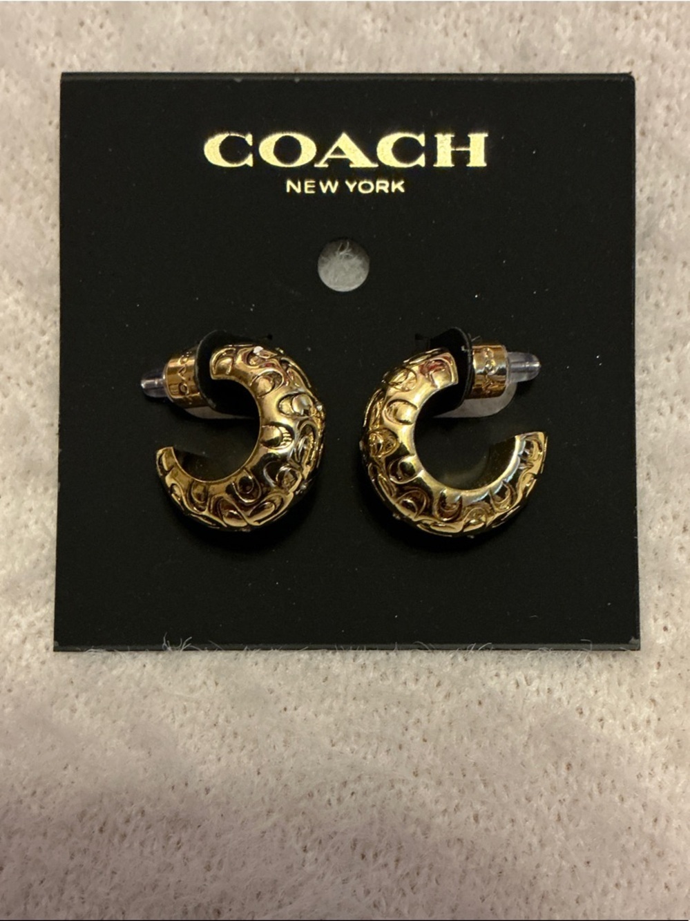 Coach Gold-Tone Hoop Earrings with Signature Engraving